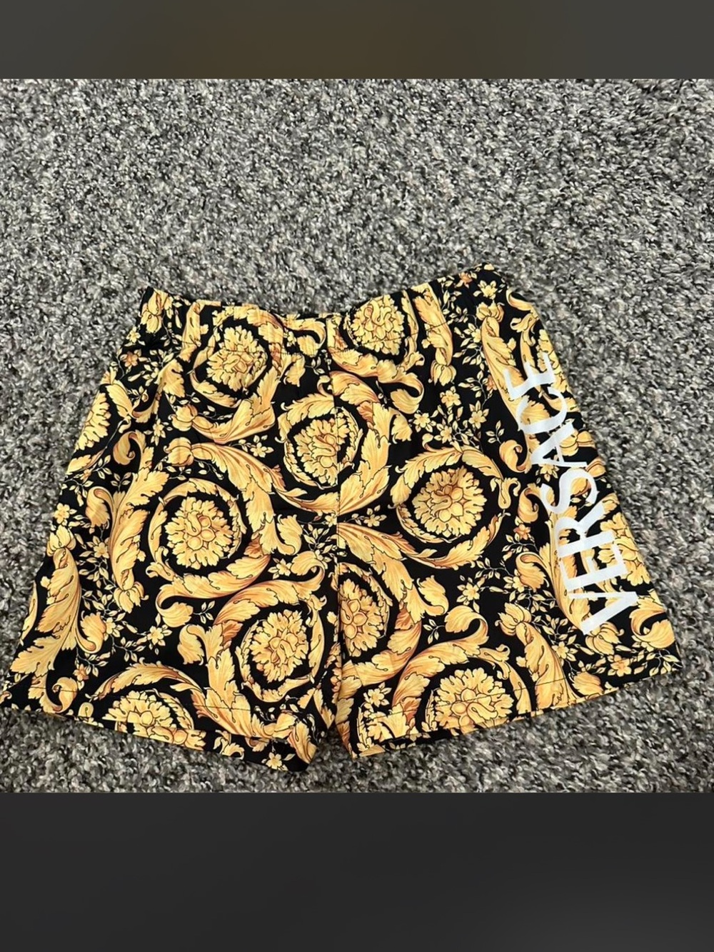 Versace Black Shorts with Gold Baroque Medallion Print